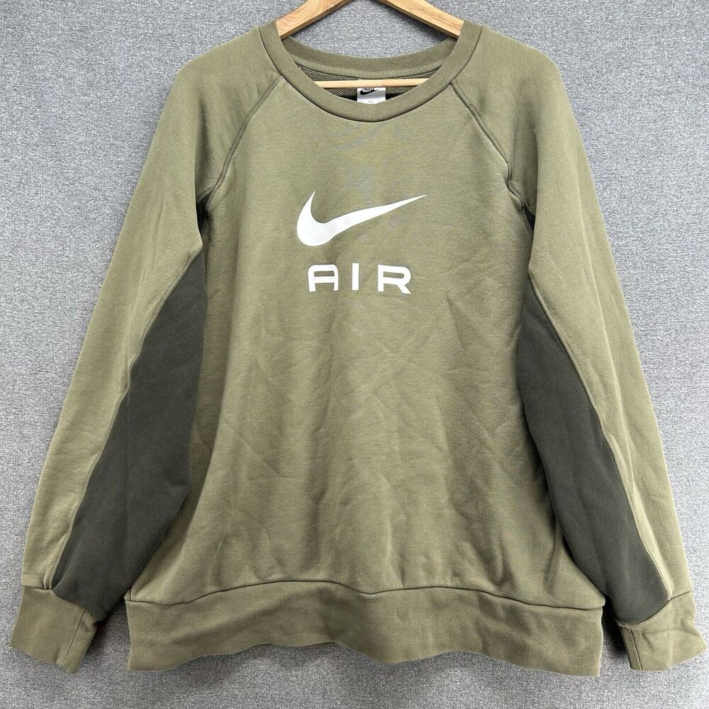 NIKE Sweatshirt Men's XXL Two-Tone Green Swoosh Logo Cotton Comfy Casual